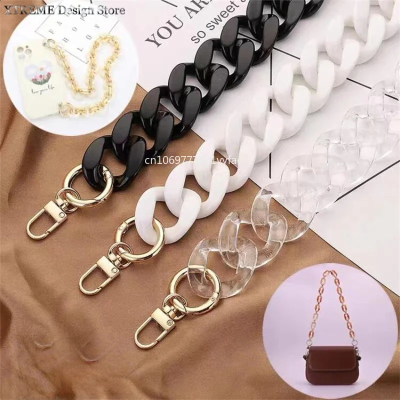 Large Flat Chain Strap Acrylic Clear Chain Handbag Strap Replacement Purse Clutches Handles for Handbags DIY Crafts 240725