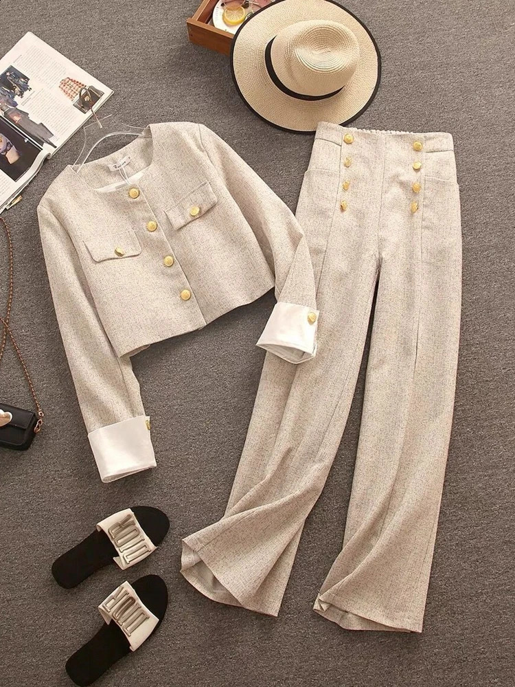High End Small Fragrance Two Piece Set Women Jacket Coat Pant Sets Fashion Casual 2 Piece Sets Women Outfit Conjunto Femininos 240725