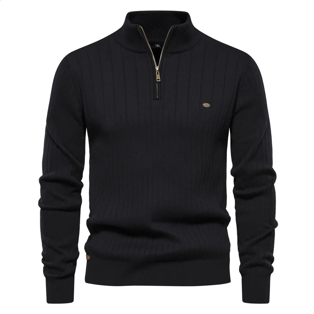 Autumn and Winter European Code Stand Collar Mens Sweater Half Zip Solid Color Knit Quality Business Mens Wear S-2XL 240725