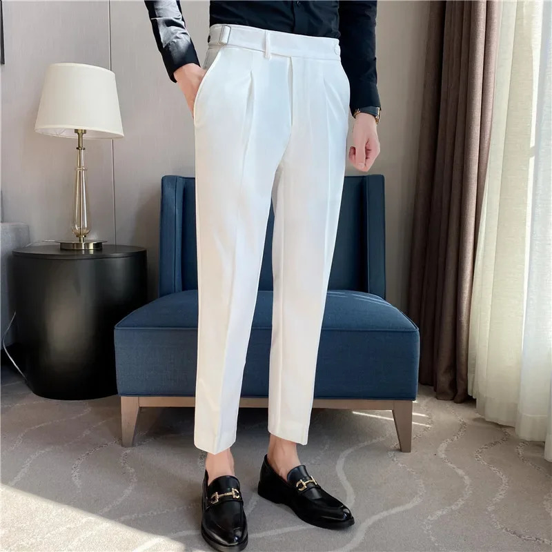 British style belt n mens banquet wedding dress Trouser top Naples ultra-thin business casual long skirt high waisted pants 240828