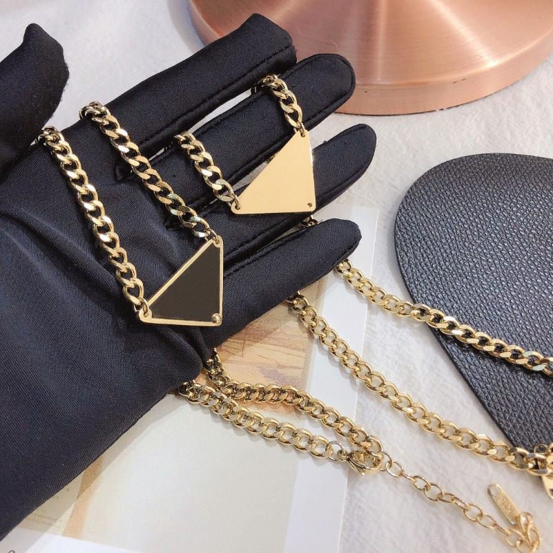 Classic Triangle Pendant Necklaces Black White Style Charm Women Spring Girl Love Birthday Gift Necklace Stainless Steel Long Chain