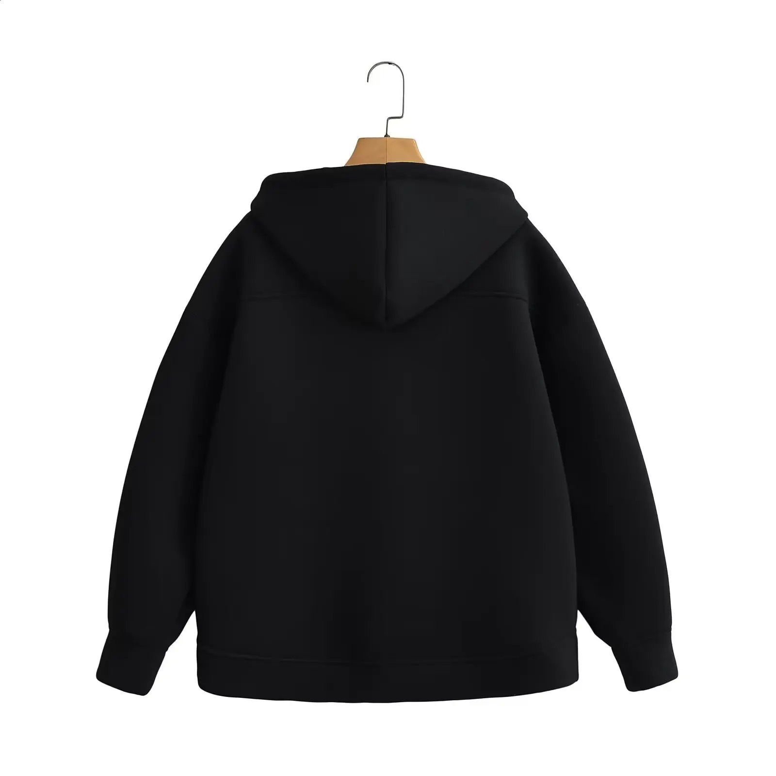 UETEEY TRAF Hoodie Black Zipper Y2K Graphic Zip up Overfit High Neck Sweatshirt Womens All Grey Harajuku Coat 240819