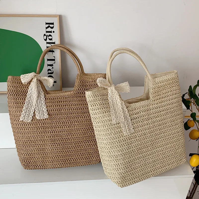 Fashion Large Capacity Shoulder Shopper Women Straw Woven Beach Bag Basket Handbag Bohemia Rattan Knitted Top Handle Bags 240723