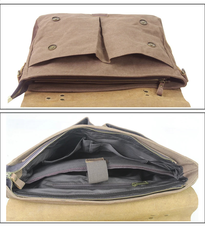 Vintage Leather Canvas Business Portfolio men office bag male canvas briefcase attache case document tote 240722 ebad