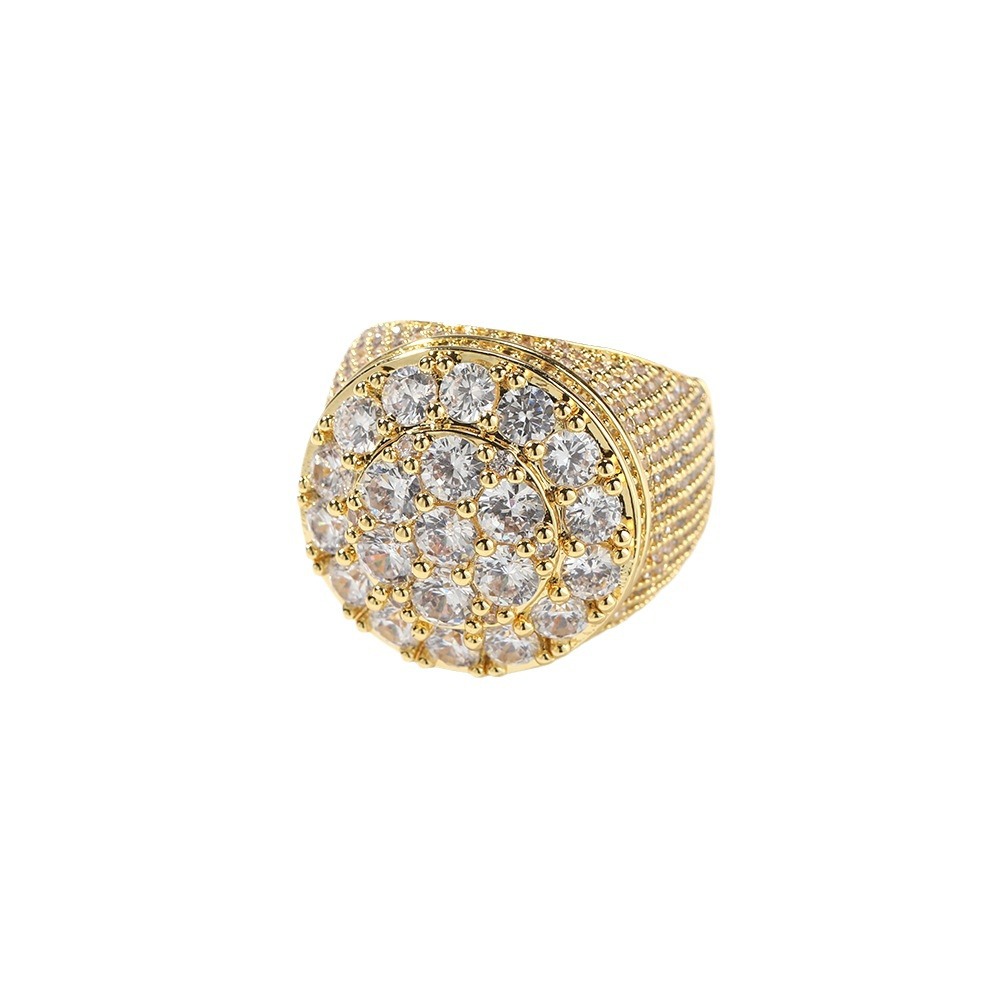 Hip Hop 5A Zircon Round Flower Rings 18K Real Gold Plated TopBling Mens Jewelry