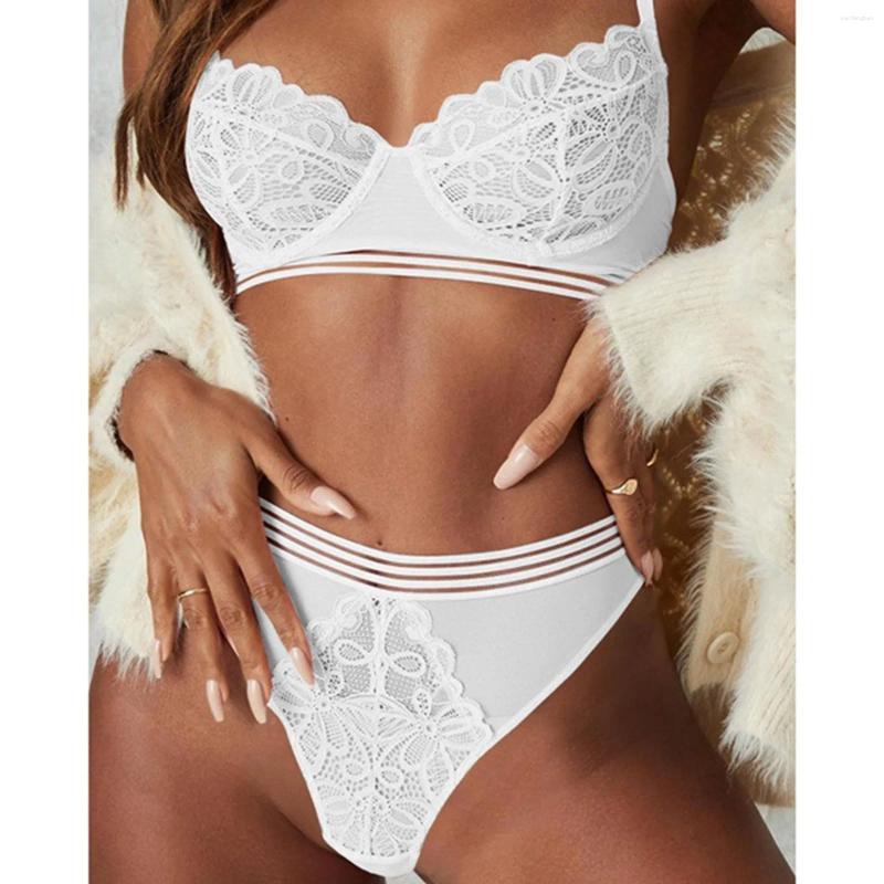 Bras Sets Women Underwear Push Up Bra Set Lace Nightwear Lingerie Sexy Solid Color Briefs Panties Thin Cup High Waist Panty Seamless Thong