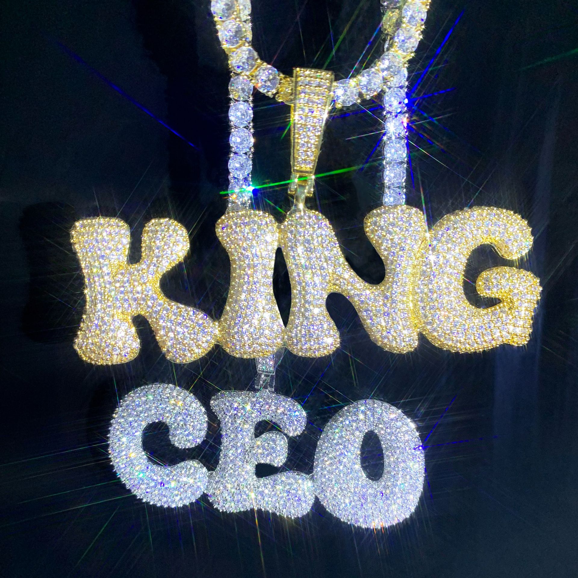 Hip Hop A-Z Custom Name Bone Bubble Letters Pendant Necklace 5A Zircon Jewelry