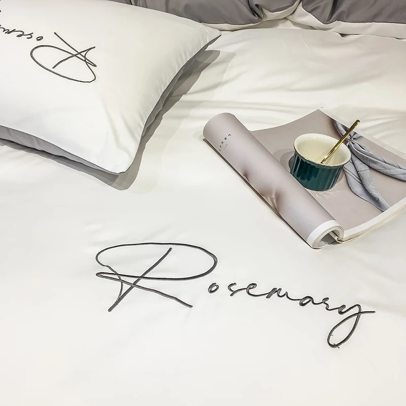 Highquality Embroidered Queen Bedding Set King Size Soft Skin Friendly Duvet Cover with Bed Sheet Simple Blanket Sets 240724