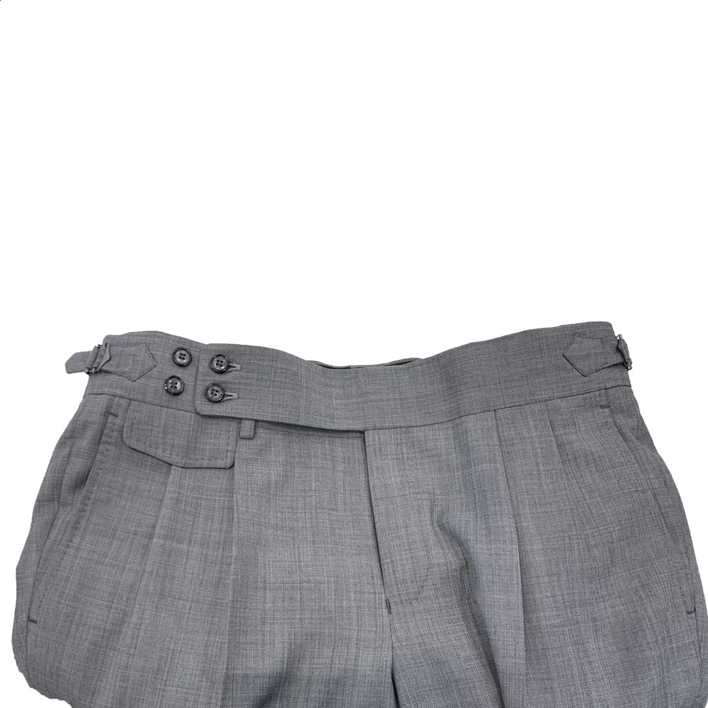 Italian style tailor made pants custom-made Trouser gray shark skin ultra-thin high waisted Naples Trouser long label double pleated 240828