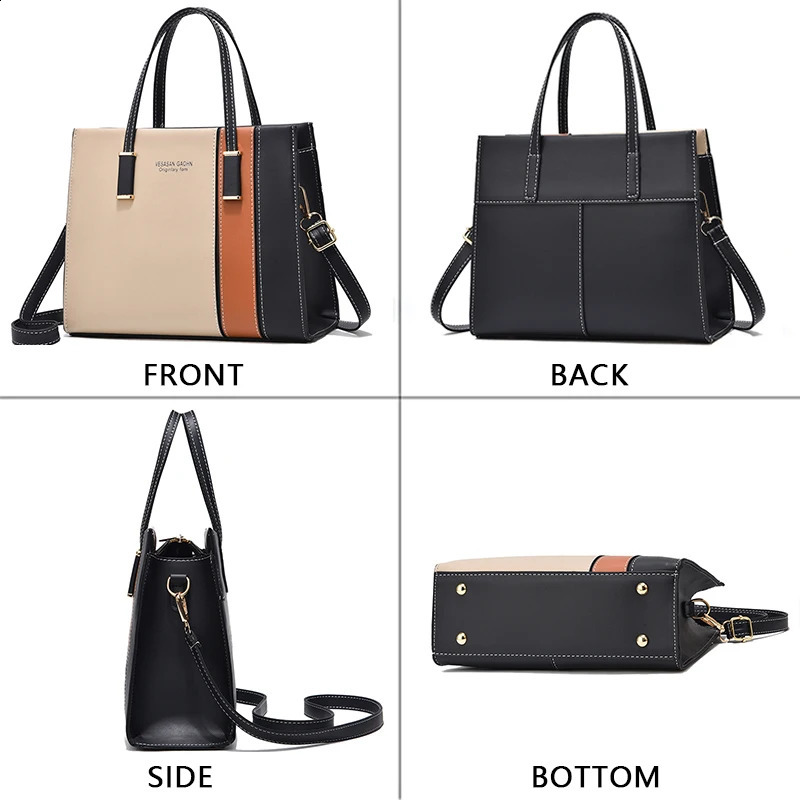 Female splicing work handbag with adjustable shoulder straps top large capacity bag fashionable cross gift 240817