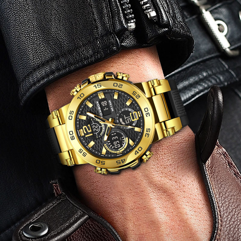 LIGE Business Watch Men Fashion Diver Watch Men Top Brand Luxury Sport Waterproof Military Chronograph Quartz electronic dual display watch Teen clock - view 9