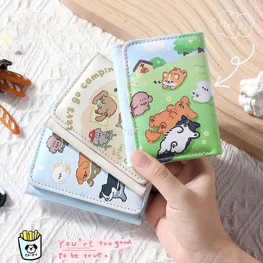 PU Leather Money Coin Purse Simple 3 Folds INS Style Credit Card Holoder Cute Kitten Dog Card Wallets for Girls Students GiftXJ240725