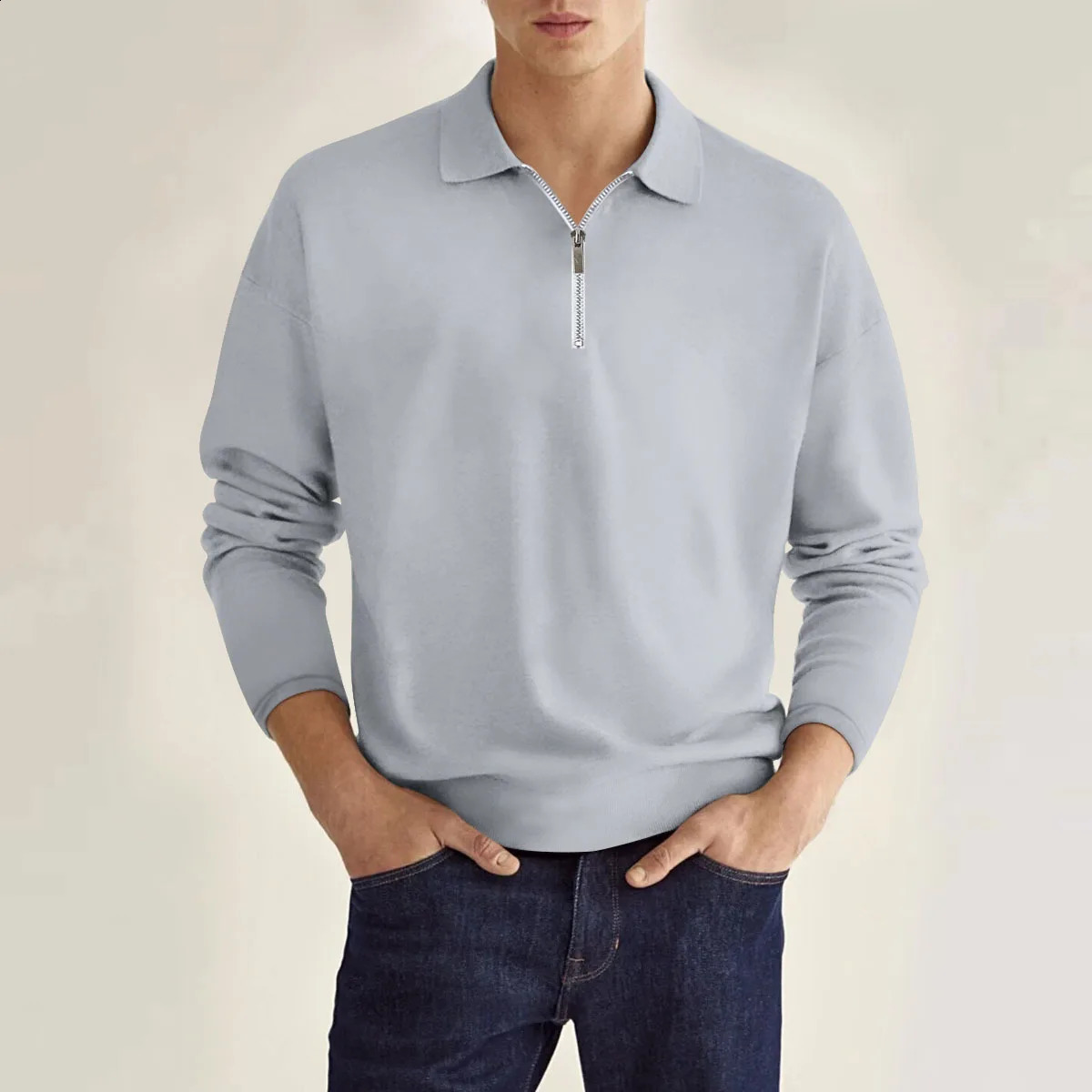 Japan and Korea fashion ins cross-border spring and autumn POLO shirt zipper mens long-sleeved sports POLO shirt 240725