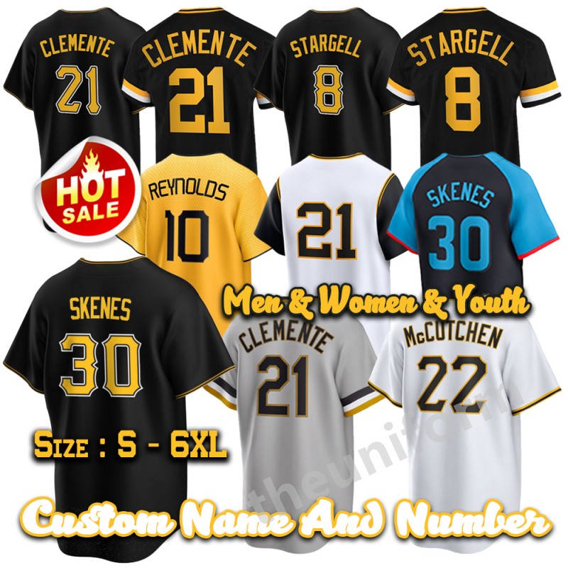 Custom S-6XL 30 Paul Skenes Baseball Jerseys Stitched Willie Stargell Roberto Clemente Bryan Reynolds Oneil Cruz Men Women Youth Jersey