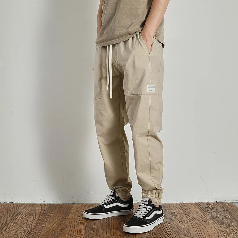 Summer quickdrying and scratchproof fabric binding feet casual pants mens cargo stand cut elastic comfortable waist b 240715