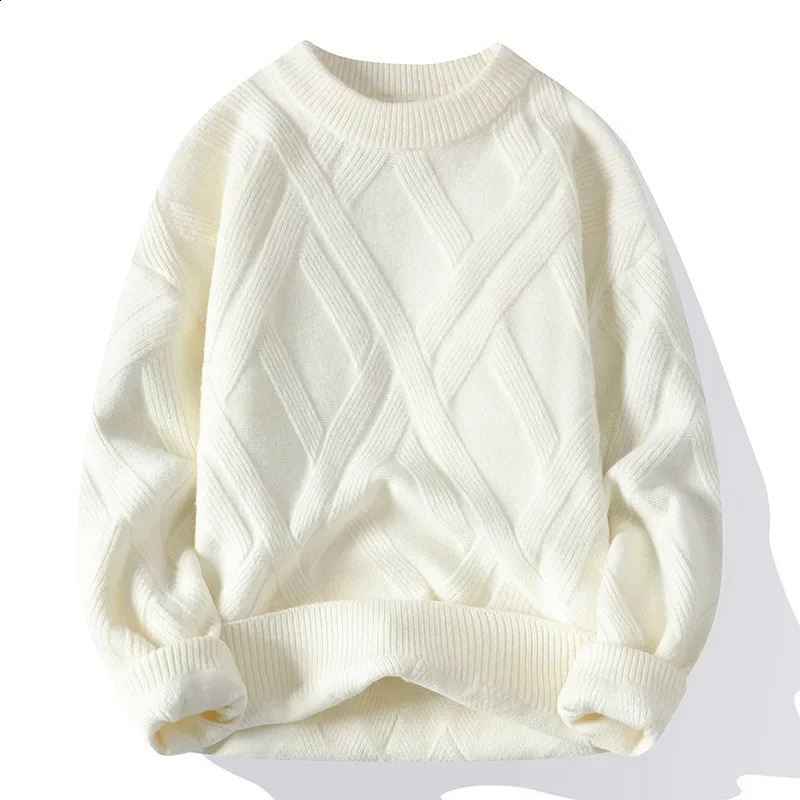 Autumn Winter Mens Sweater Casual Loose-fit Red Knitted Pullover Round Neck Base Layer Thickened Trendy Top For Men 240821