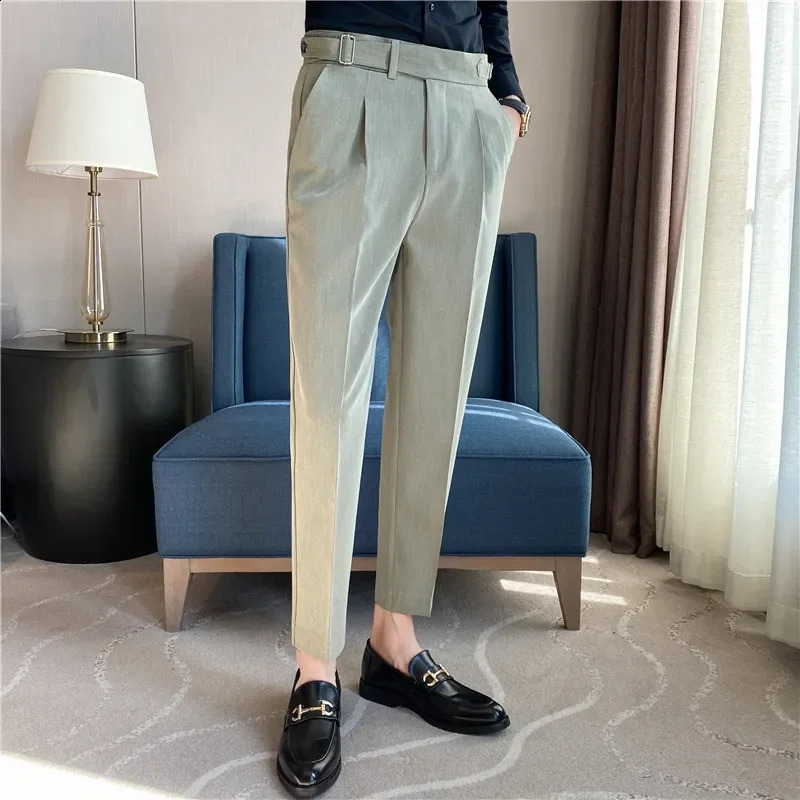 British style belt n mens banquet wedding dress Trouser top Naples ultra-thin business casual long skirt high waisted pants 240828