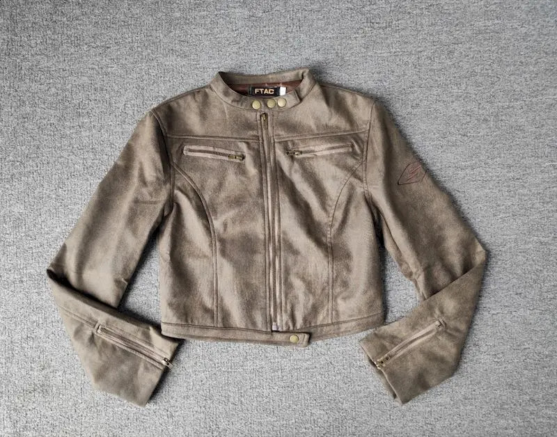 American retro brown suede leather jacket for womens spicy girl stand up collar motorcycle cool ultra-thin short spring fashion womens jacket 240824