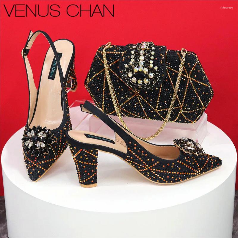 Dress Shoes Style Ladies And Bags Set Latest Italian Women Decorated With Rhie Heels