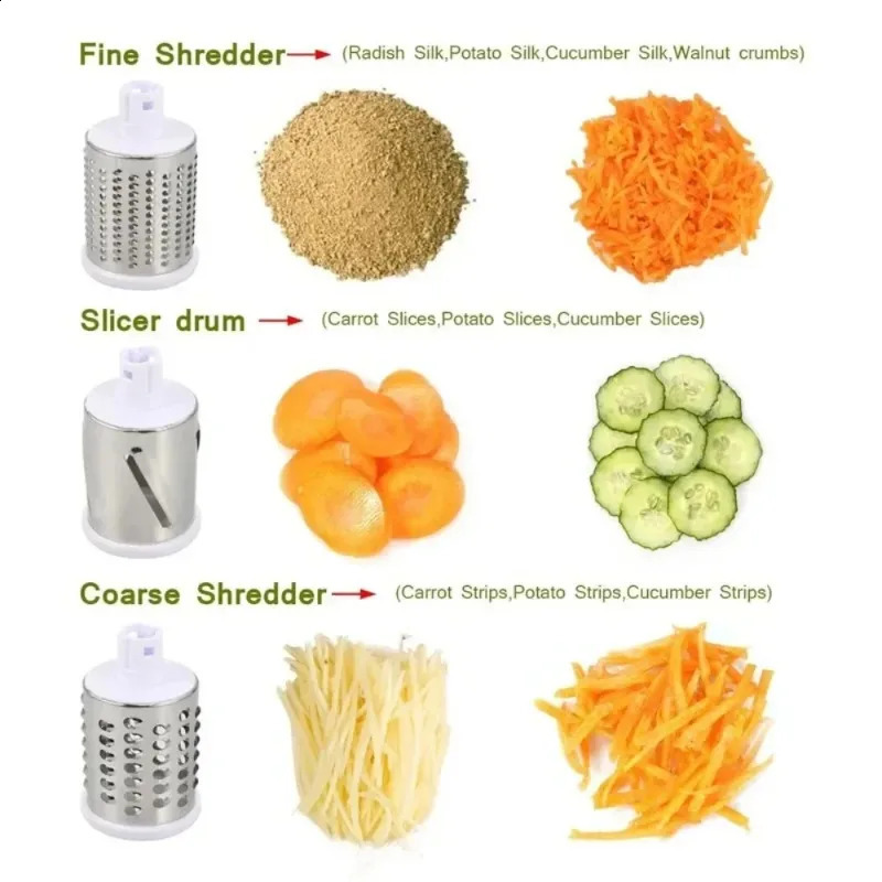Vegetable Cutter Slicer Manual Kitchen Cheese Chopper Machine With 3 Sharp Drums Multifunctional Garlic Potato Shredder 240724