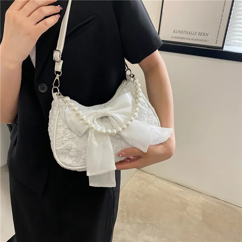 Pearl Female Bag Retro y ner Handbag Bow Crossbody Bags Fashion Canvas Womens Trend Shoulder Purses 250528