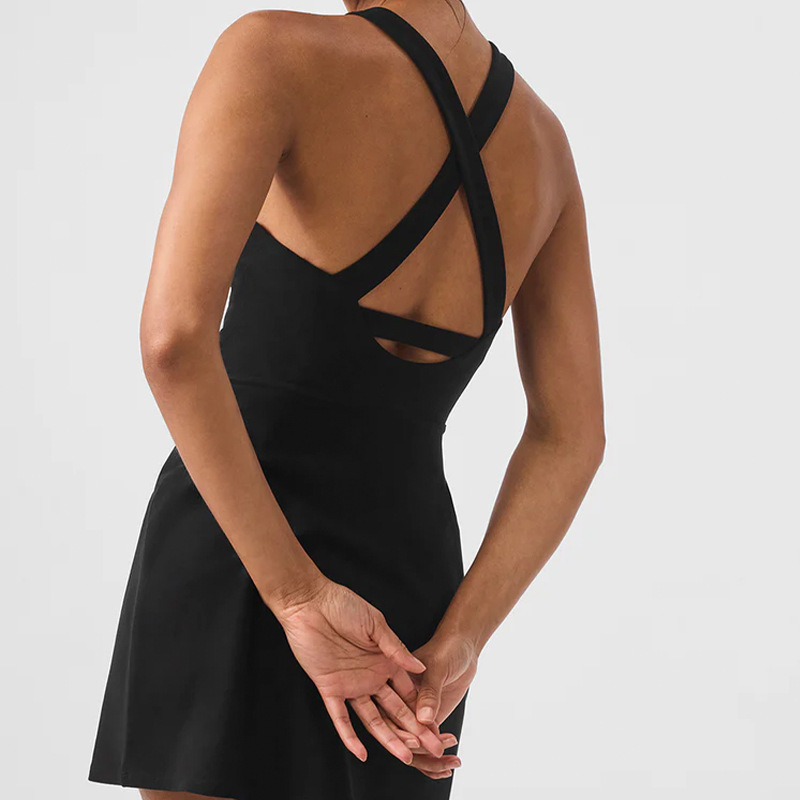 A467 Women Yoga Dress Detachable Chest Pad Anti-Exposure Tennis Skirt Outdoor Fiess Clothing