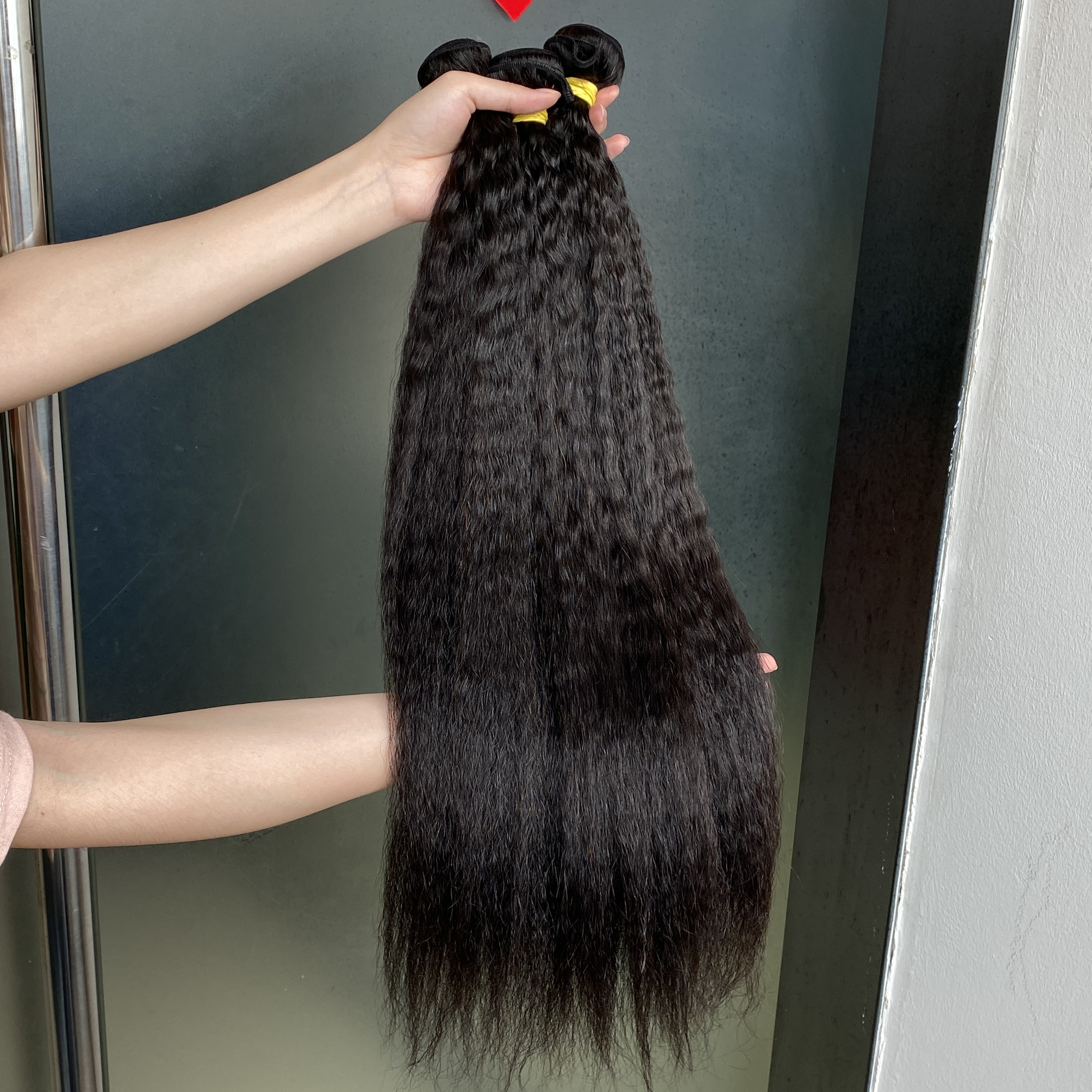 Glamorous Brazilian Human Hair Kinky Straight 3 Pieces Virgin Indian Malaysian Mongolian Hair Wefts Light Yaki Hair Weave for black women