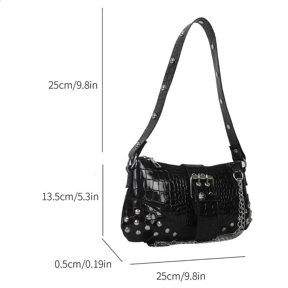 Y2K Retro Gothic Cool Shoulder Bag Womens Hanging Leather Rock Girls Zipper Wallet Casual Handbag 240817