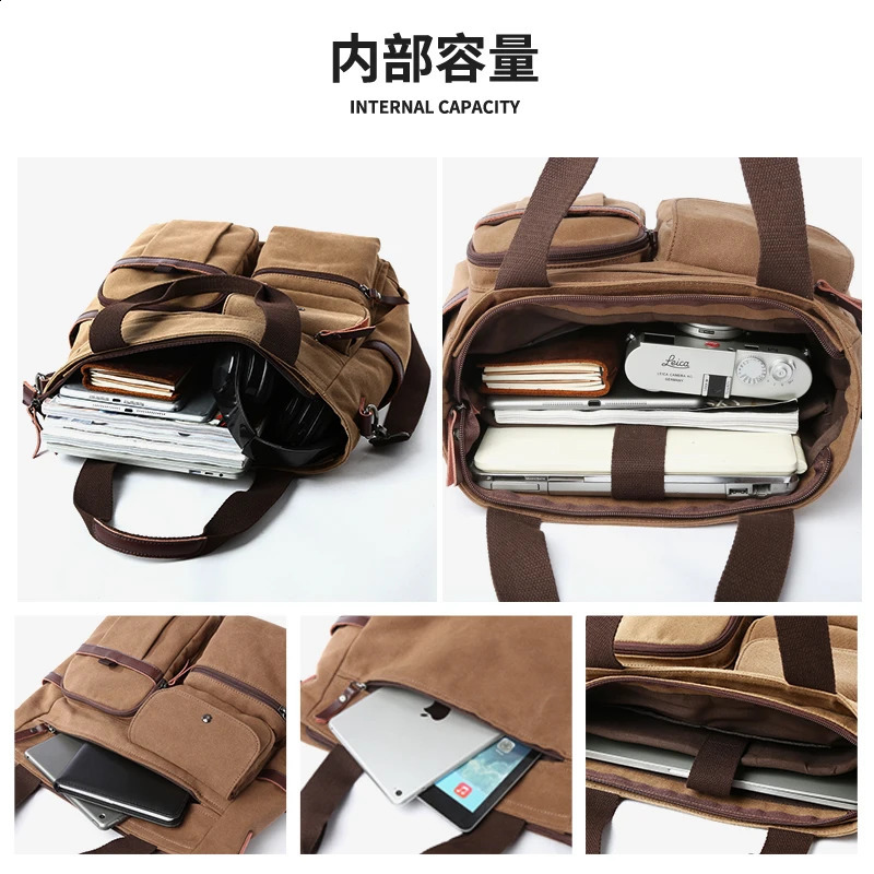 Canvas Briefcase for Men Business Messenger Bag 13 inch Laptop Vintage Shoulder Women and 240723
