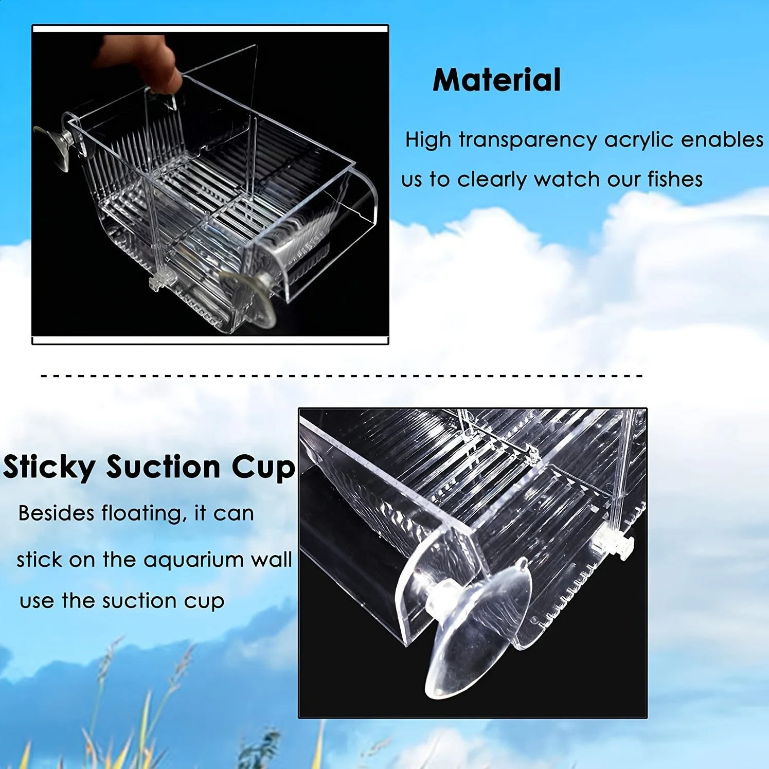 Fish breeding box acrylic fish isolation box with suction cups aquarium incubator suitable for baby fish shrimp clownfish 250530