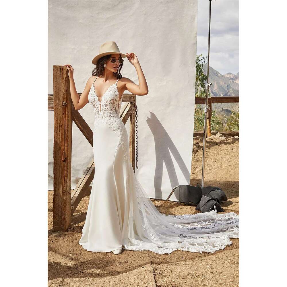 Mermaid Wedding Dresses For Woman Bridal Satin Spaghetti Straps Backless Appliques Robe De Mariee Custom Made