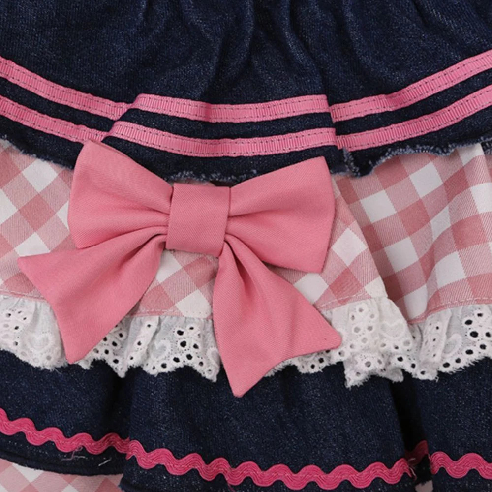 Preppy Style Lolita Kawaii Skirts Japanese Sweet Mini Women Harajuku Cute Ball Gown Denim Skater Y2K High Waist Lace Cake Skirts 240805