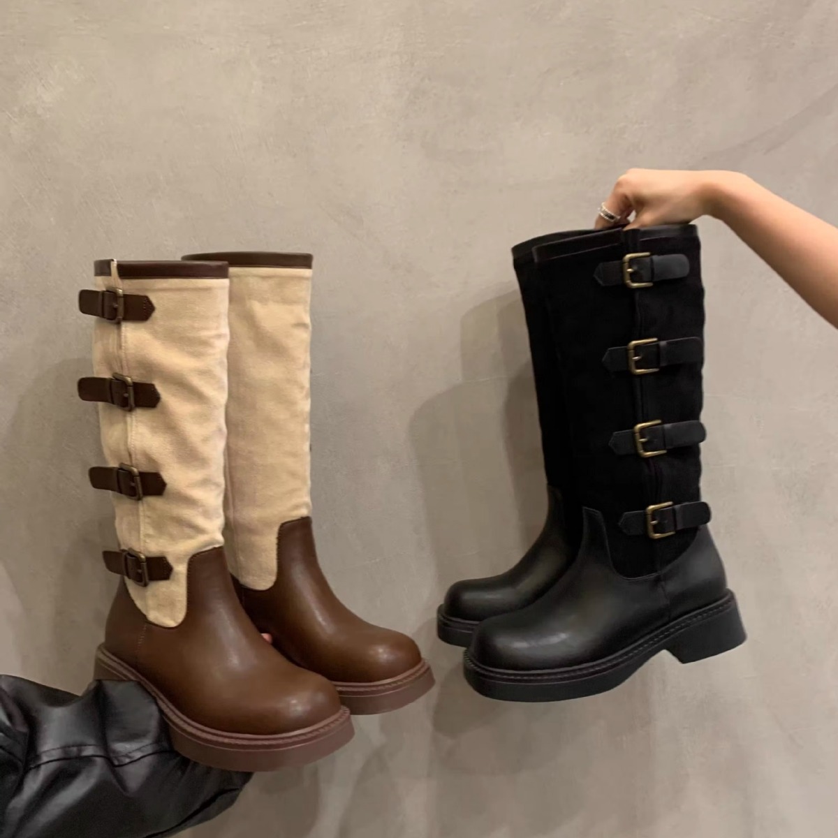 Knee Boots for Women Vintage Style Belt Design | Free Shipping