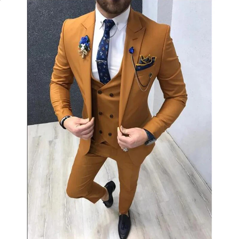 Classic Wedding Suits for Men Peaked Lapel Custom Made Groom Tuxedo Slim Fit Male Suit Jacket Pants Vest 240724