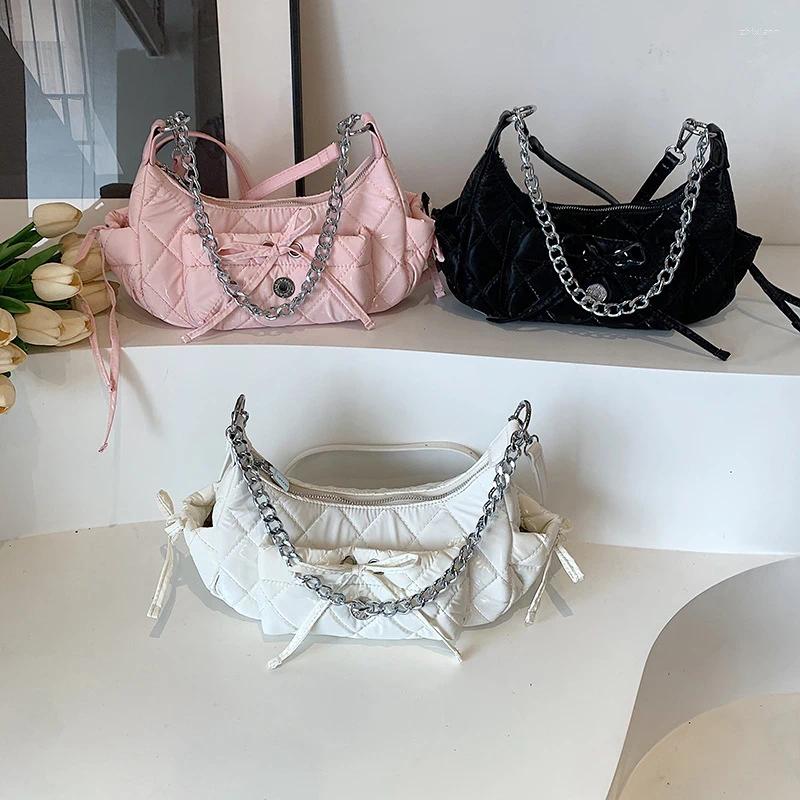 2025 NEW Drawstring Cute Bow Tie Design Underarm Bags For Women Y2K Korean Fashion Handbags And Purses Pu Leather Shoulder Bag zhanyishengli