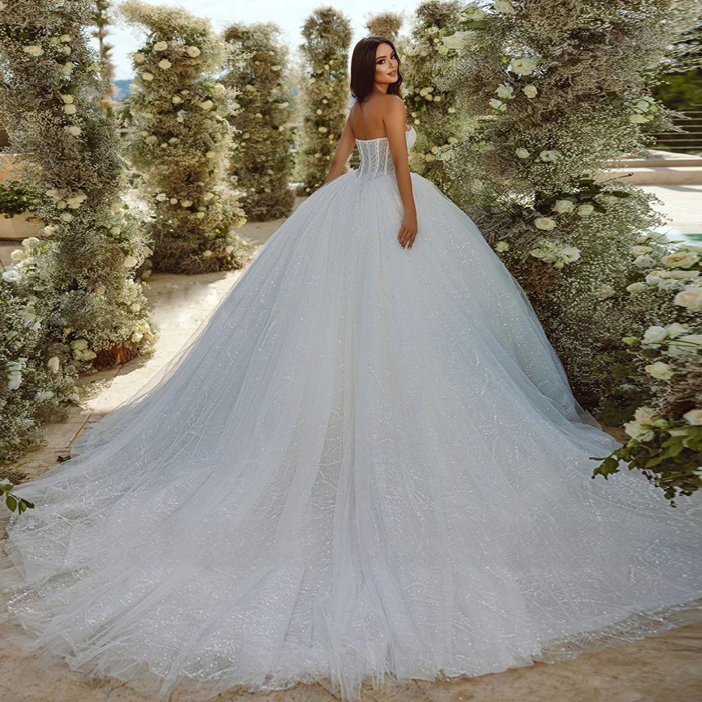 Trouwjurk Shining Wedding Dresses Illusion Bodice Elegant Vestidos De Novia Detachable Sleeves Robe Mariage Bridal Gowns