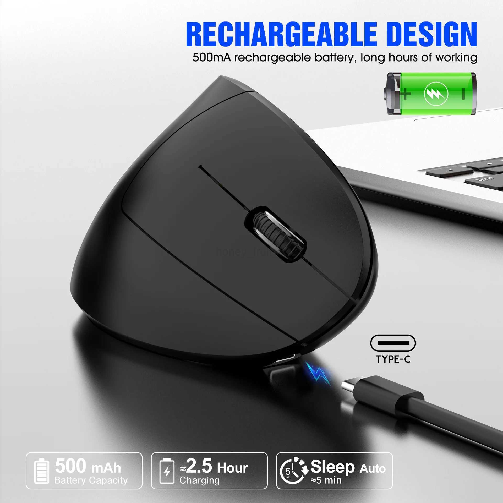 2.4ghz Wireless Bluetooth Vertical Mouse Ergonomic Desigh Type-C Port For Windows Mac Laptop Gamer Mouse Office AccessoriesM240725