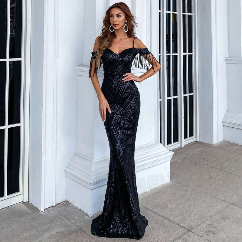 Partysix Sexy Deep V Neck Sequins Evening Party Spaghetti Strap Bodycon Sleeveless Women Maxi Dress 0218
