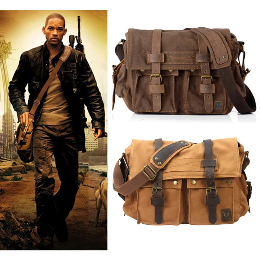 Fashion Vintage Leather Canvas Mens Messenger Bag Cotton Crossbody Men Shoulder Sling Casual Leisure 240723