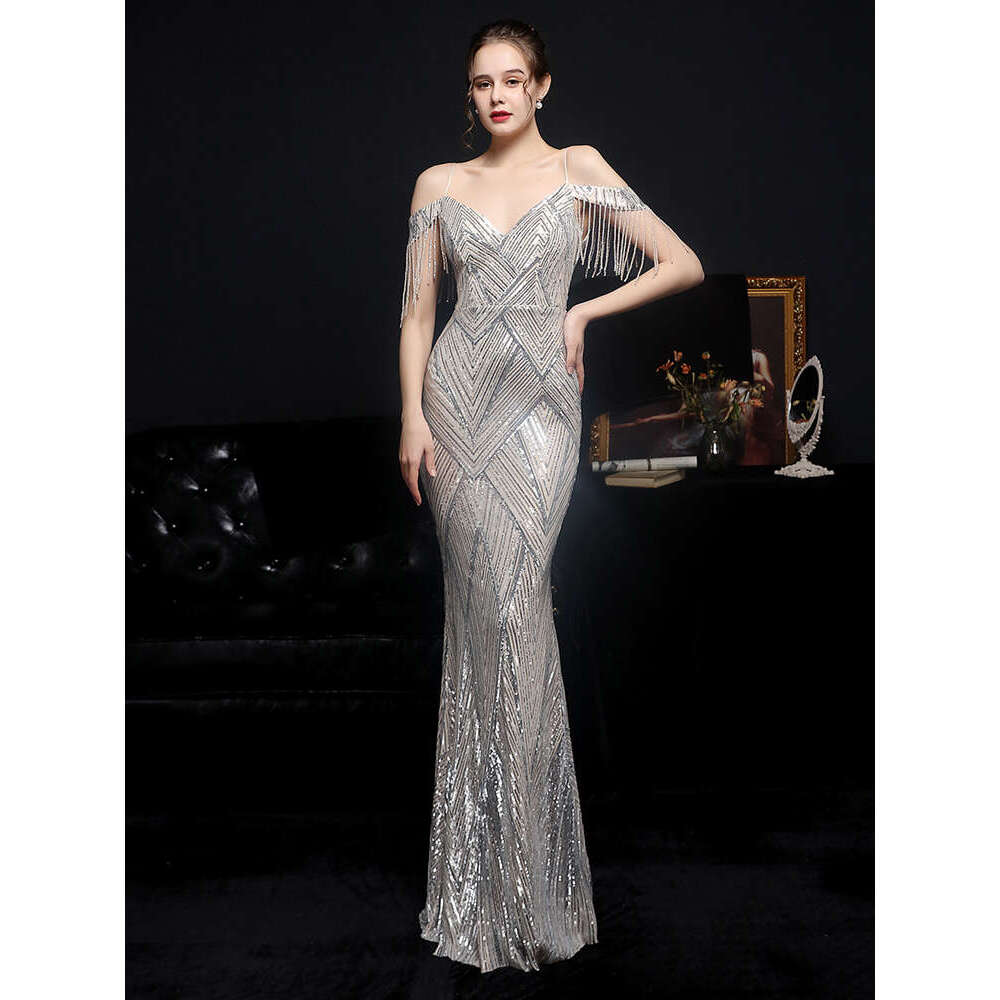 Partysix Sexy Deep V Neck Sequins Evening Party Spaghetti Strap Bodycon Sleeveless Women Maxi Dress 0218