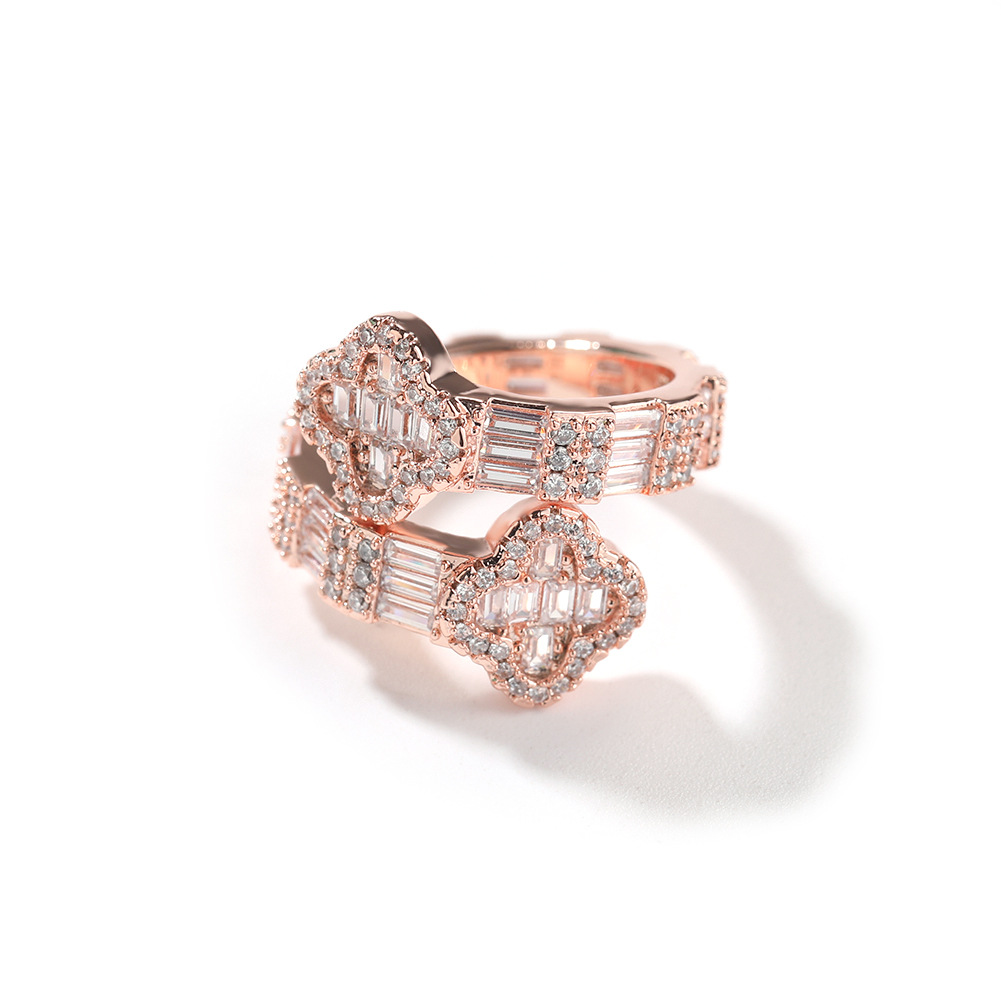 Hip Hop Flower Ring TopBling T Cubic Zircon Women Men Couple Jewelry Gold Plated