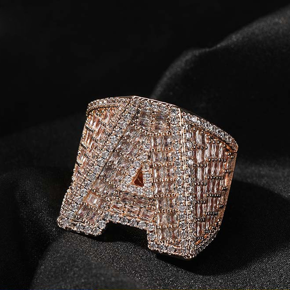 Hip Hop Custom A-Z Lettes Ring 18K Real Gold Plated TopBling 5A T Zircon Jewelry