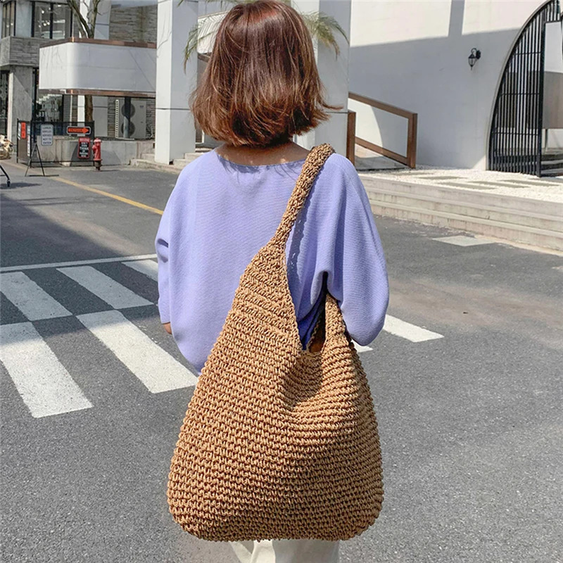 Womens Shoulder Bags Casual Straw Wicker Woven Ladies Handmade Large Capacity Summer Beach Females Messenger Bag 240723