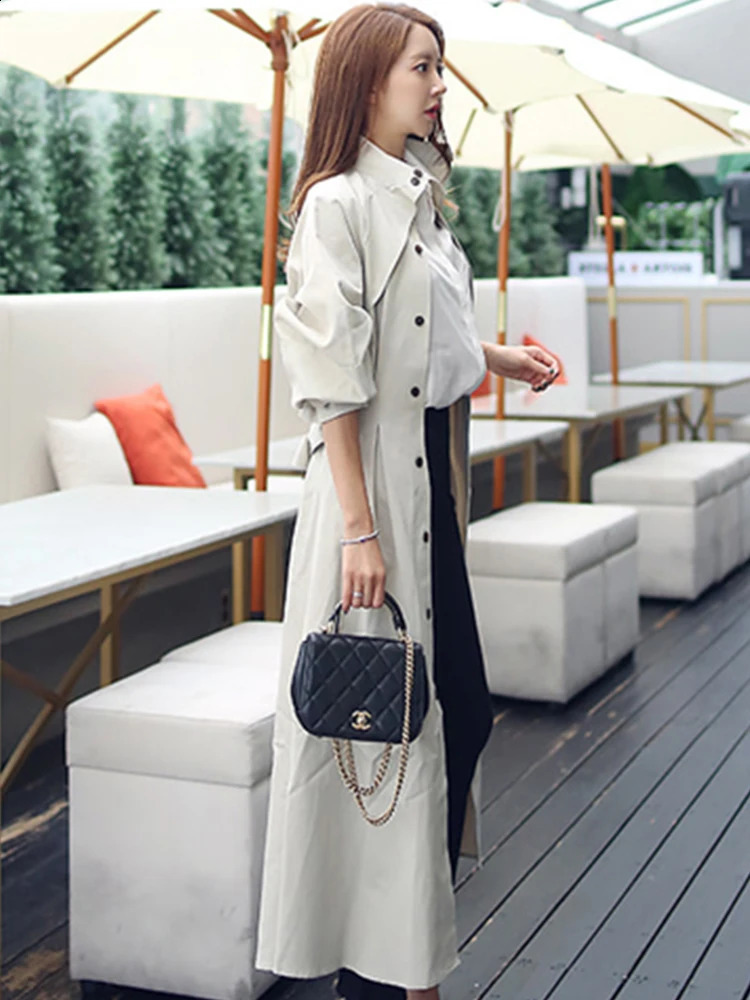Chic High Quality Elegant Women Fashion Trench Coat Long Jacket Casual Slim Belt Femme Mujer Windbreaker Outwear Spring Autumn 240813