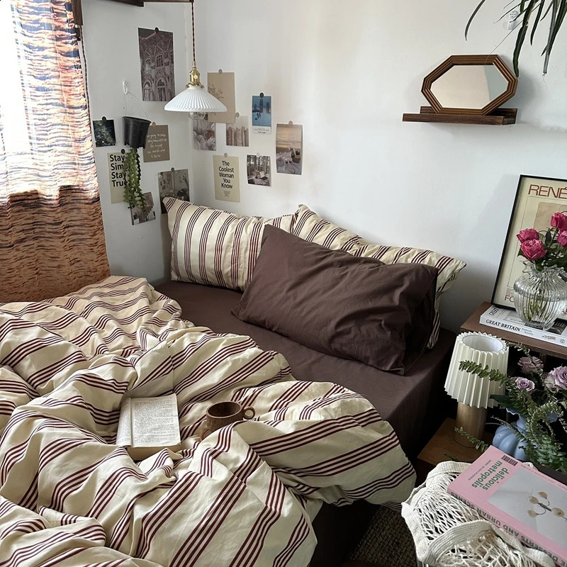 Bed Linen Duvet Cover Stripe Boys Girls Twin Queen Size Duvet Cover Pillowcase Bedding Adult Fashion Home Textile Nordic Sling 240725