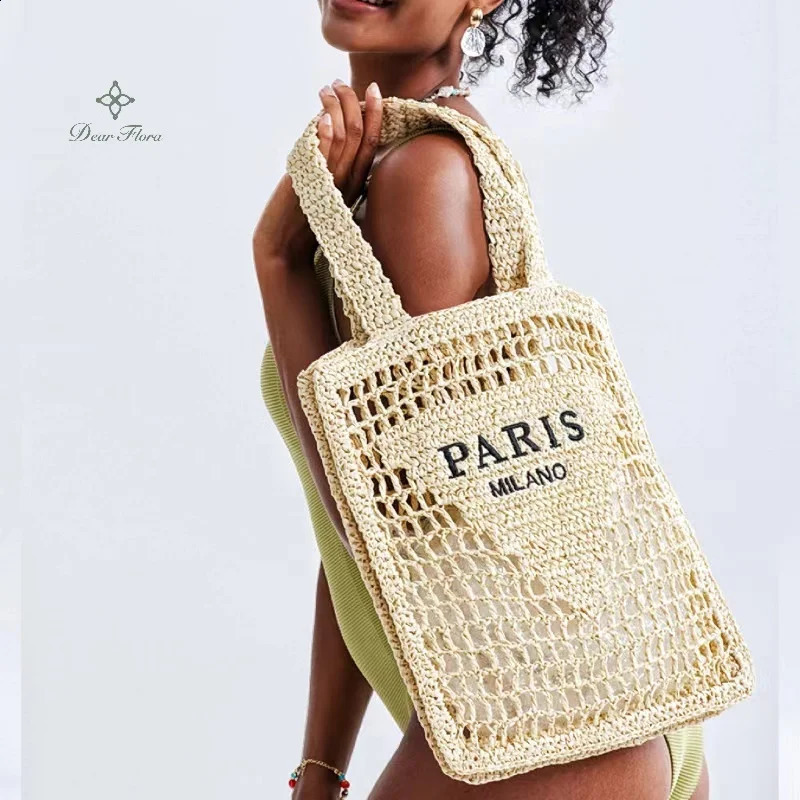 Women Summer Beach Vacation Fashion Straw Knitting Shoulder Bag Hollow Out Handwoven Handbag Portable Large Capacity Casual Tote 240724 2e8c