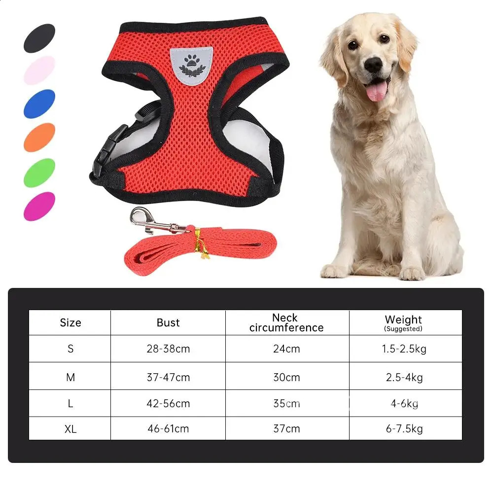 Adjustable Soft Breathable Polyester Mesh Harness Small Medium Pet Walking Cat Dog Collar Leash for Puppy Dogs 240724