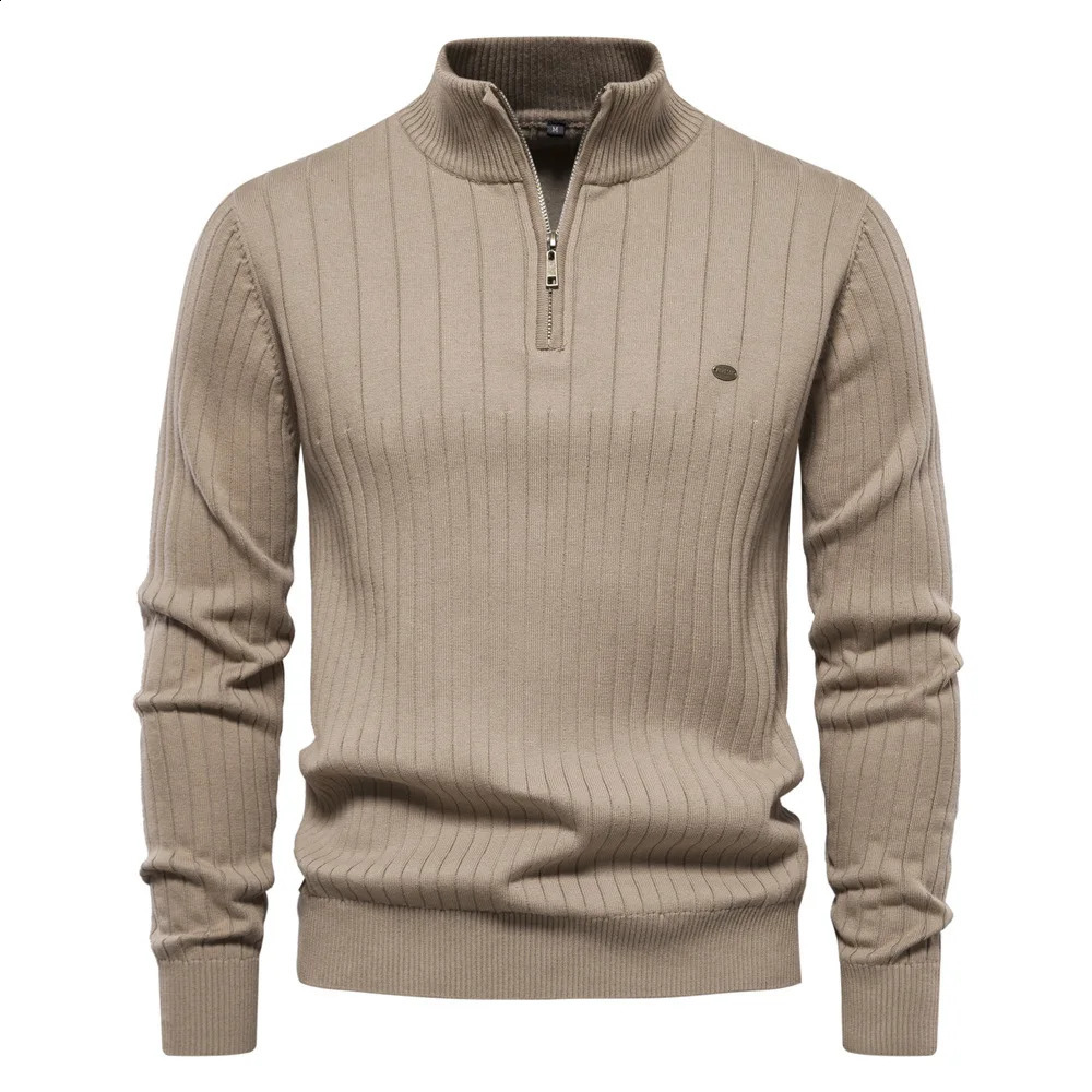 Autumn and Winter European Code Stand Collar Mens Sweater Half Zip Solid Color Knit Quality Business Mens Wear S-2XL 240725