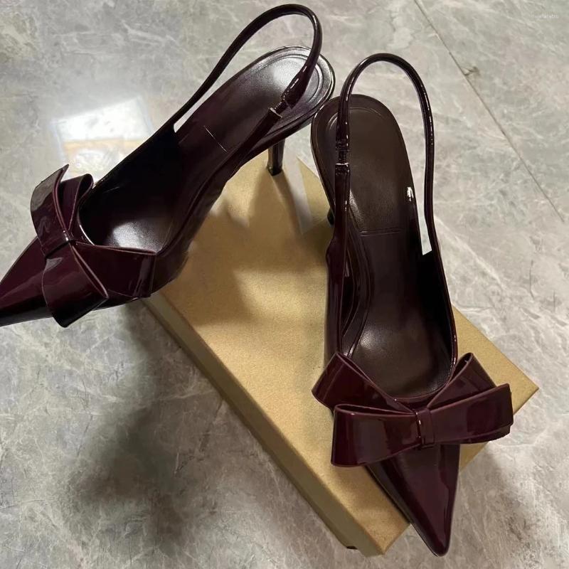 TRAF Red Women's Bow Stiletto Heel Sgback Pumps, Genuine Leather Pointed Toe High Heels Summer 2024 4 s