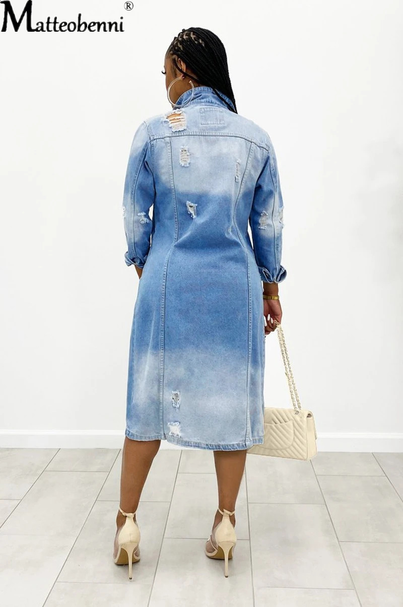 Autumn Women Sexy Ripped Denim Jackets Vintage Casual Long Jean Jacket Winter Female Long Sleeve Coat Streetwear 240717